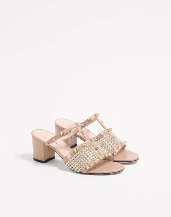 Valentino Rockstud Calfskin Slide Sandal With Strass Embroidery 60Mm - Image 6